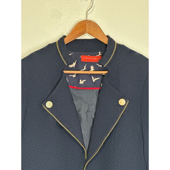 Lorenza Blau Lined Blazer 30 Navy Blue Gold Zip Trim Classic Preppy Coastal - Picture 10 of 16